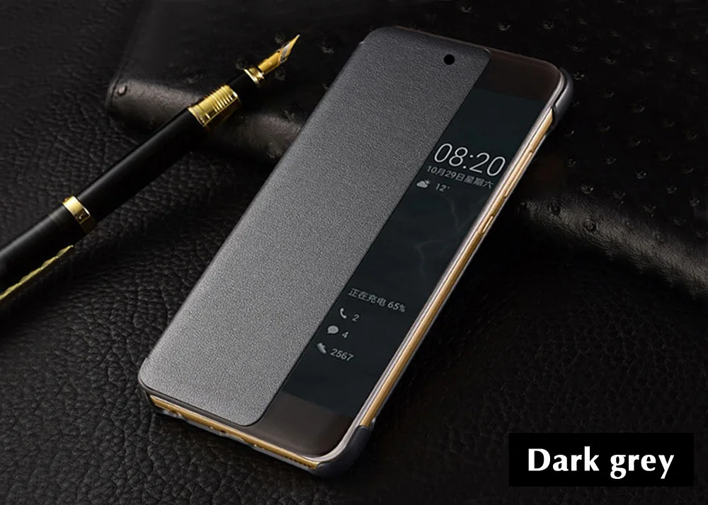 Darkgray ProElite для huawei P20 P10 Pro mate 10 Pro из искусственной кожи+ Жесткий ПК с окошком для просмотра Смарт флип чехол s Чехол для сна Пробуждение чехол для телефона - Цвет: Darkgray