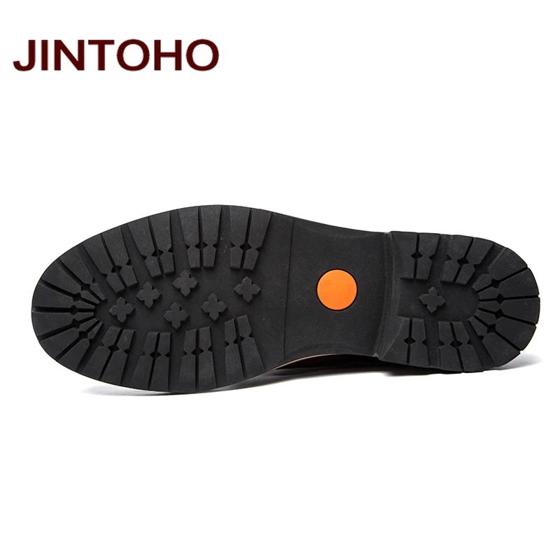 Высококачественные зимние кожаные ботинки JINTOHO Зимняя Теплая мужская обувь из