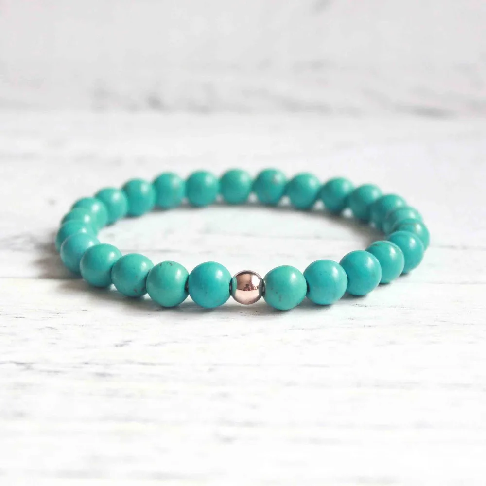 

1pc Natural Stone Beaded Bracelet With Rose Gold Hematite Bead Blue Stone Bracelet Healing Lucky Bracelet NSB1024