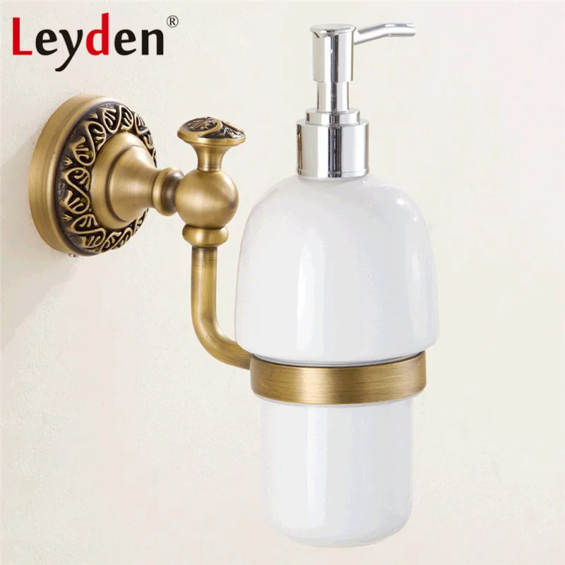 Leyden Luxury Wall Mounted Liquid Soap Dispenser with Antique Brass