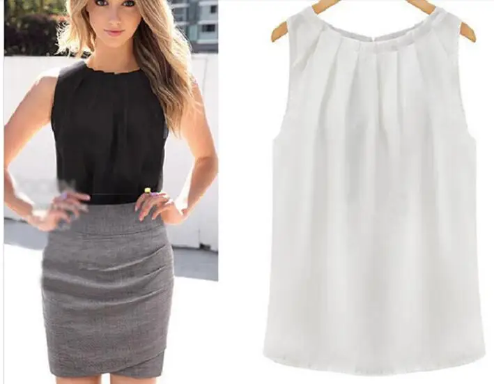 

S-XXXL Tank Tops Women Loose Casual Chiffon Solid Sleeveless Vest All-match Sexy Basic O-neck Tops For Women Female Clothing