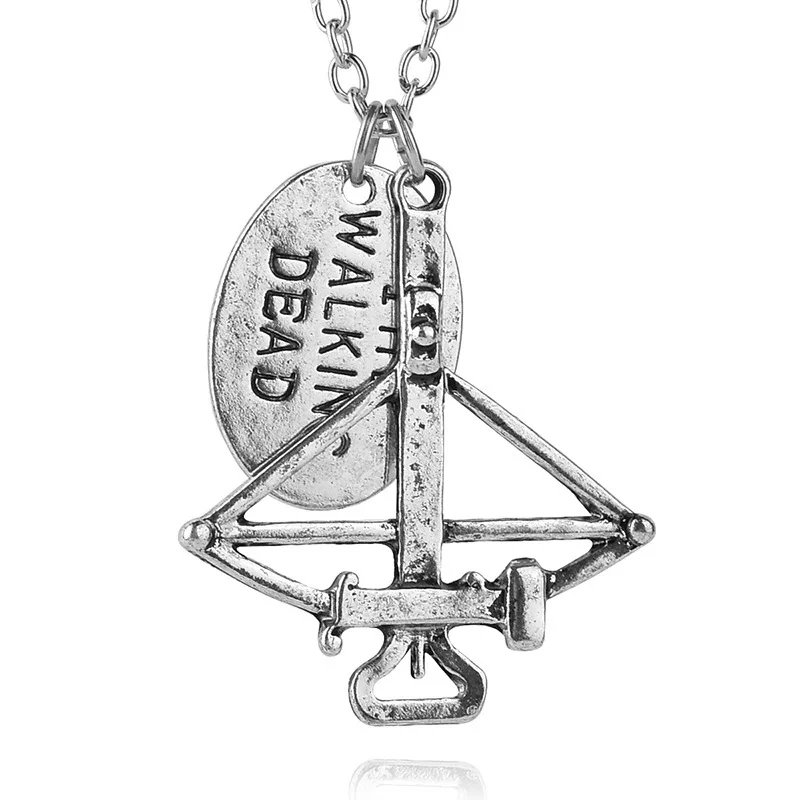 10pcs / lot The Walking Dead Necklace Crossbow Bow and Arrow Pendant Zombie Fight The Dead Fear The Living Vintage Movie Jewelry