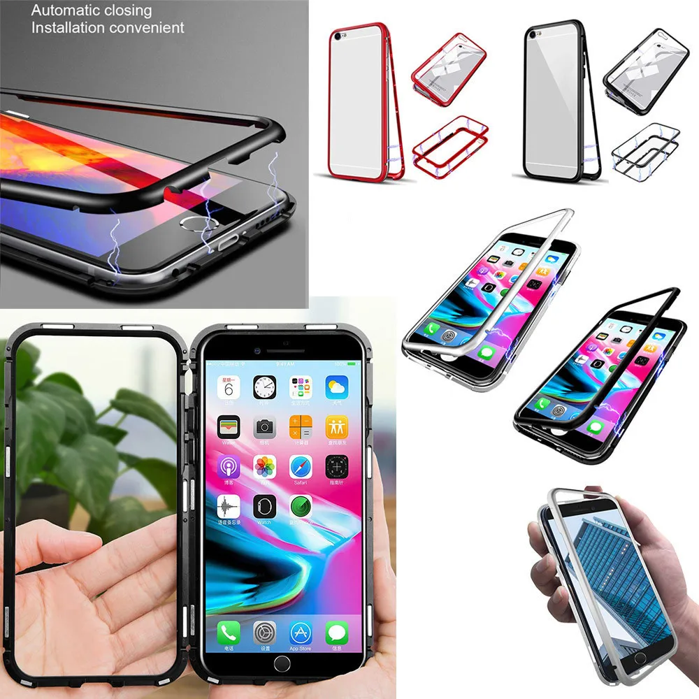 

For iPhone 6/6S Protective dirtproof Explosin-proof Magnetic Adsorption Metal Case Cover 4.7inch+ HD Clear Screen
