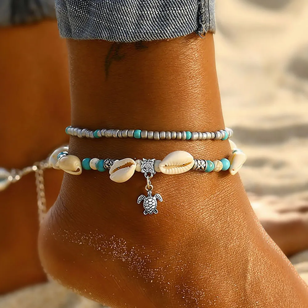 FAMSHIN Летний пляж серебряный цвет черепаха оболочки ножные браслеты для женщин Богемский Браслет на лодыжку Браслеты на ногу женские ноги ювелирные изделия