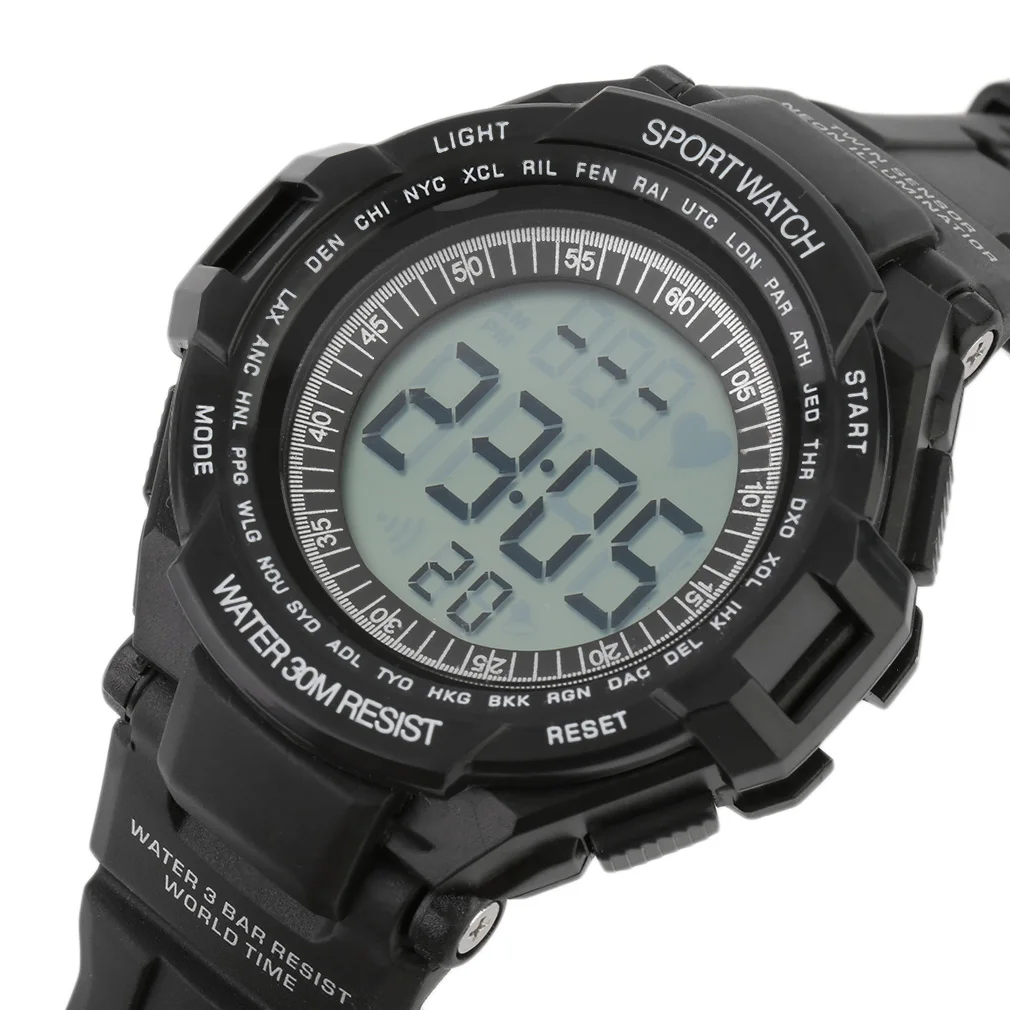 

Black Alarm clock function EL backlight AM 5.3KHz Wireless Transmitter Chest Strap Heart Rate Monitor Watch Fitness