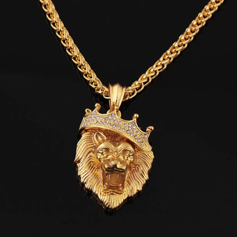 Золотая флуоресцентная подвеска в виде головы льва в стиле хип-хоп, 70 см, цепочка в стиле хип-хоп, львиная корона, мужские вечерние подарки, аксессуары