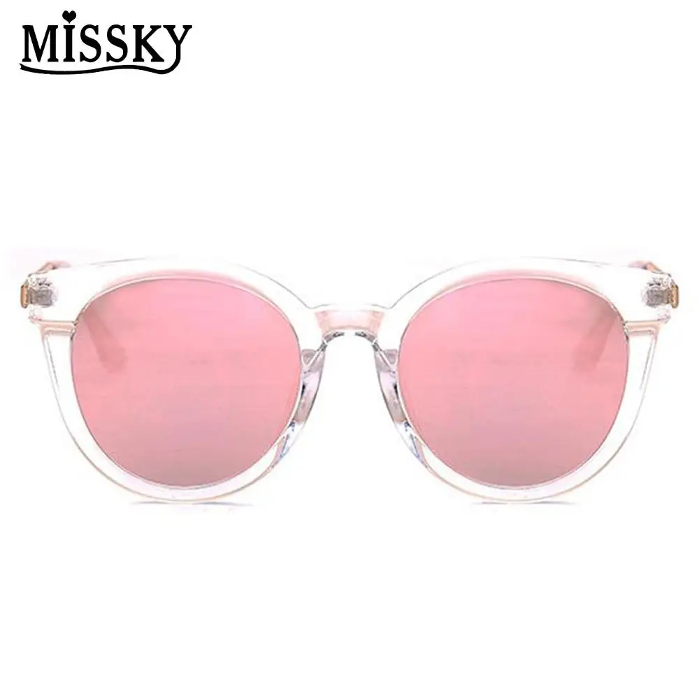 

MISSKY 2018 Cat Eye Vintage Brand Designer RoseGold Mirror Sunglasses For Women Metal Reflective Flat Lens SunGlasses SAN0