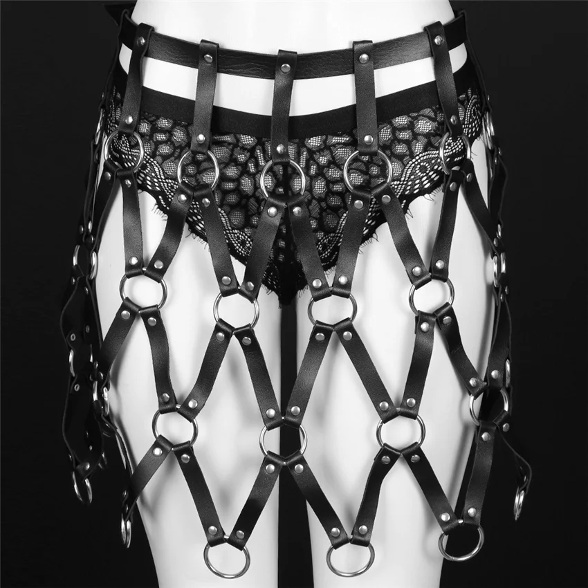 

Pu Leather Harness skirt Belt Bondage briefs Women Fashion Sexy Stocking Suspenders Thigh Black Harajuku Goth Dance Underwear