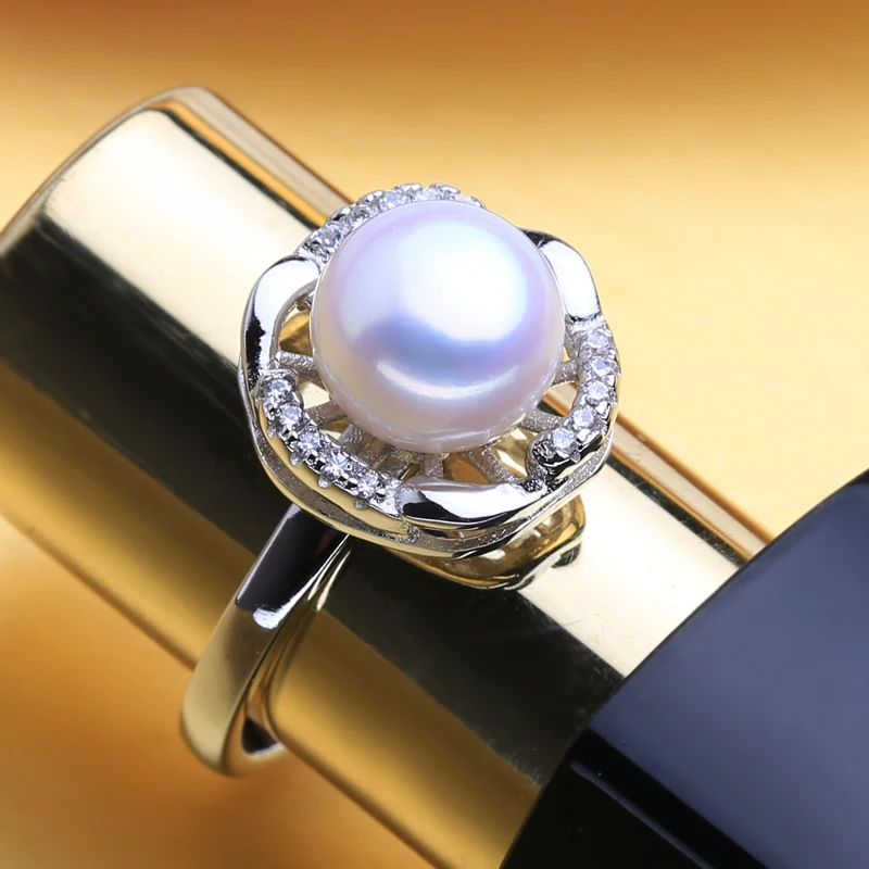 

FENASY 8-9mm Pearl Jewelry natural Freshwater Pearl Rings Genuine Pearl 925 Sterling Silver Ring Gift For Women