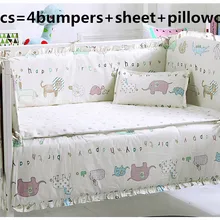 Промо-акция! 6 шт. Комплект постельного белья с рисунком для малышей, комплект детской кроватки из хлопка, унисекс, принадлежности для детской кроватки, Комплект постельного белья(бамперы+ простыня+ наволочка