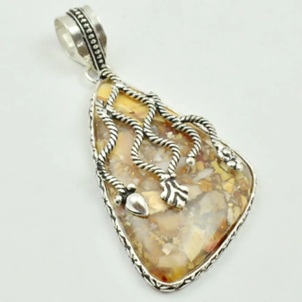 

Brecciated Mookaite Jaspers Pendant Silver Overlay over Copper, 65mm , P3571