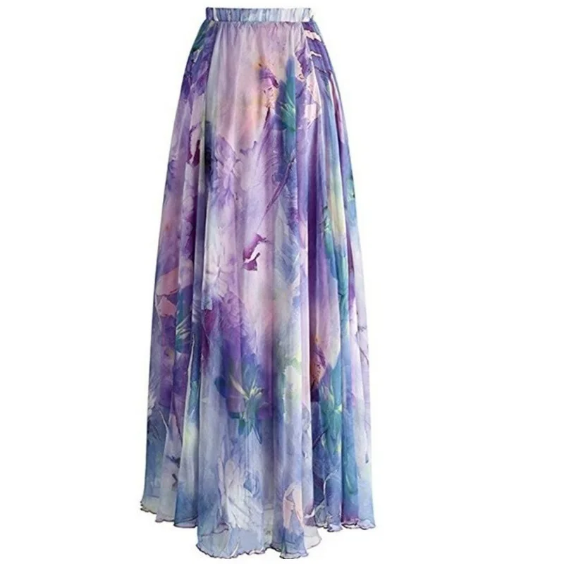 

Zogaa New Korean Style Women Flower Long Skirt Full Summer Beach Sunny Skirts Floral Chiffon Ruched Tutu Skirt Summer Clothing