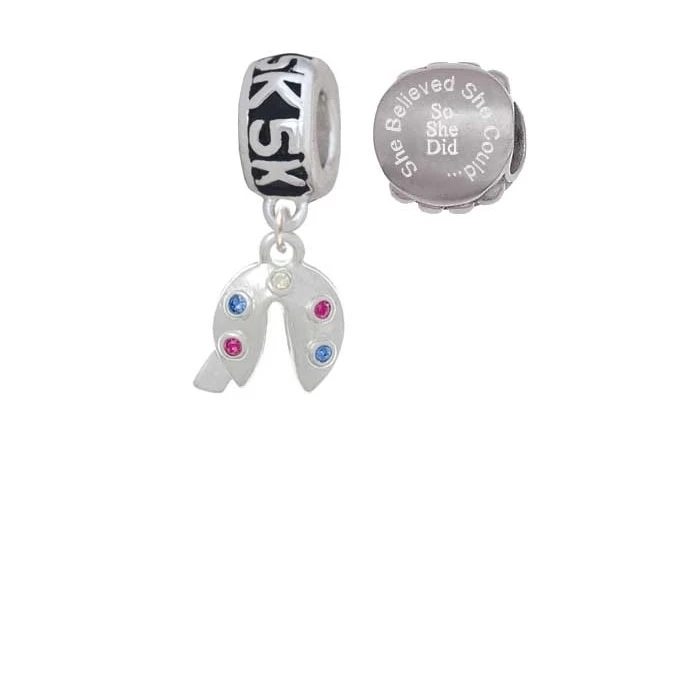 Multicolored Crystal Fortune Cookie 5K Run She Believed She Could Charm Beads (Set of 2)