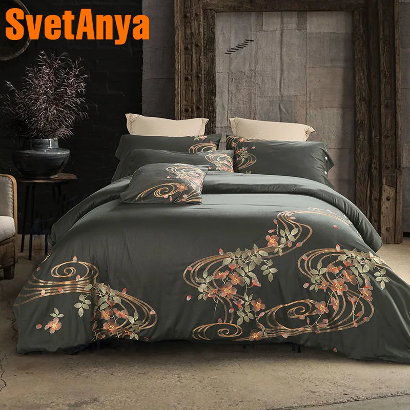 

Svetanya Embroidered Bedlinen Queen King size Egyptian Sheet Pillowcases Duvet cover bedding Sets