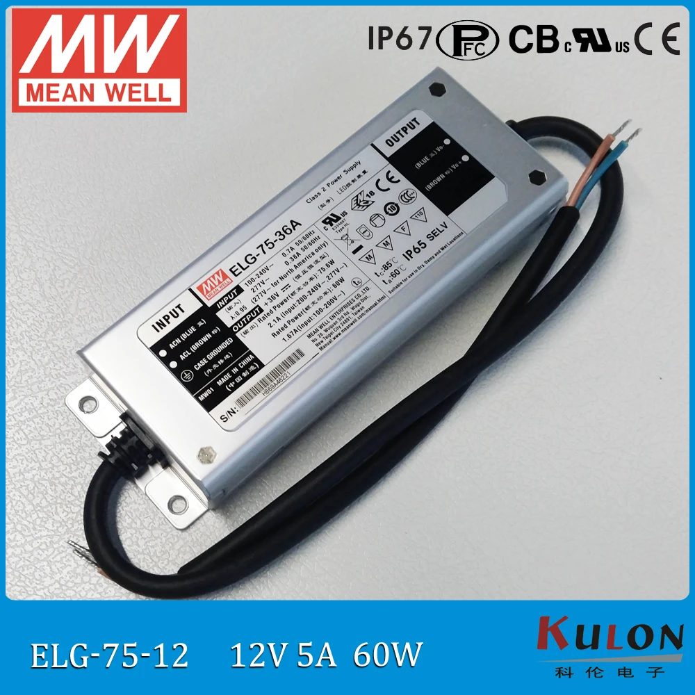 

Original MEAN WELL ELG-75-12 60W 5A 12V meanwell LED driver ELG-75 IP67 current and voltage fixed LED Power Supply 12V