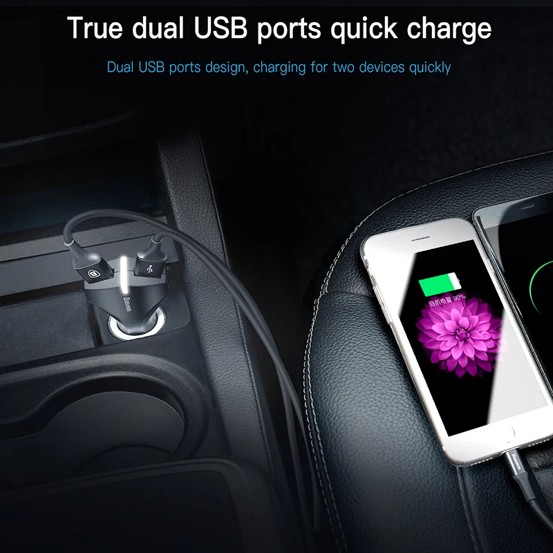 Baseus Quick Charge 3,0 Dual USB Автомобильное зарядное устройство 5V3A QC QC3.0 Turbo Быстрая автомобильная зарядка зарядное устройство для мобильного телефона для iPhone X Xiaomi Mi 9