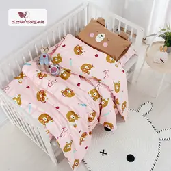 SlowDream Милые Носки с рисунком медведя из мультика розовый постельный комплект для детей с вышивкой постельное белье 100% постельное белье 3 шт