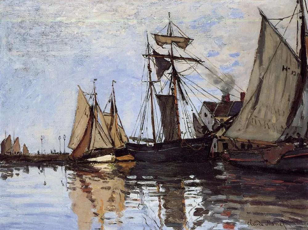 

100% handmade oil painting reproduction on linen canvas, landscape oil painting,boats-in-the-port-of-honfleur by Claude Monet