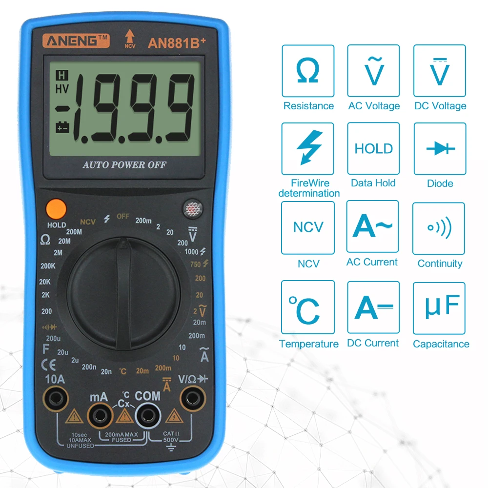 ANENG AN881B+ Digital Multimeter esr meter multimetro power meter battery tester current meter usb tester voltmeter earth