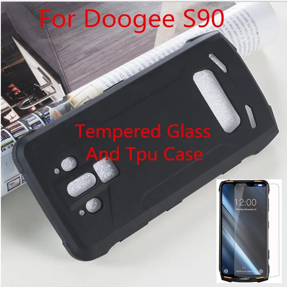 

For Doogee S90 Soft Silicone TPU Back Cover Case 9H 0.3MM 2.5D Tempered Glass Film For Doogee S90