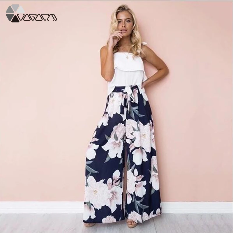 Plus Size Women Casual Summer Flower Print Wide Leg Pants Boho Loose Elastic Waist Chiffon Beach Holiday Long Pants Plus Size Women Casual Summer Flower Print Wide Leg Pants Boho Loose Elastic Waist Chiffon Beach Holiday Long Pants