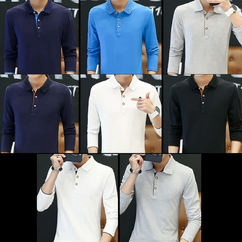 Одноцветная Мужская рубашка поло, высокое качество, мужская хлопковая крутая летняя рубашка с длинными рукавами, Азиатский Размер, M-4XL; YA279