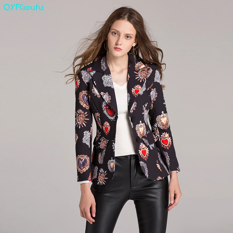 

QYFCIOUFU nuevo 2019 chaqueta de primavera y otoño para mujer Chaquetas de estampado Floral chaqueta de pasarela informal chaqueta coreana chaquetas de mujer