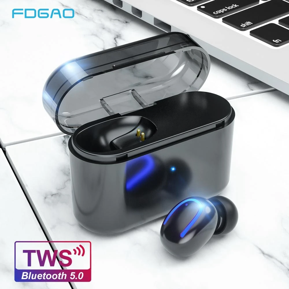 

FDGAO Bluetooth 5.0 Earphones TWS True Wireless Stereo 3D Headphone Sports Waterproof Headset With Dual Microphone Charging Box