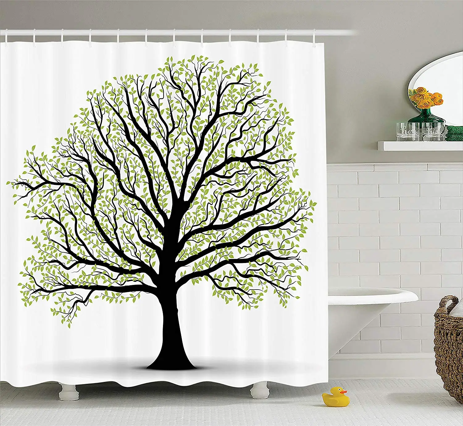 Tree of Life Shower Curtain , Big Old Lush Tree with Lot of Leaves and