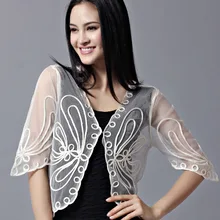 Винтажное белое из плетенного кружева сетчатый кардиган Femme Половина рукава V воротник марля вышивка цветочный короткий Болеро солнцезащитный тонкий жакет