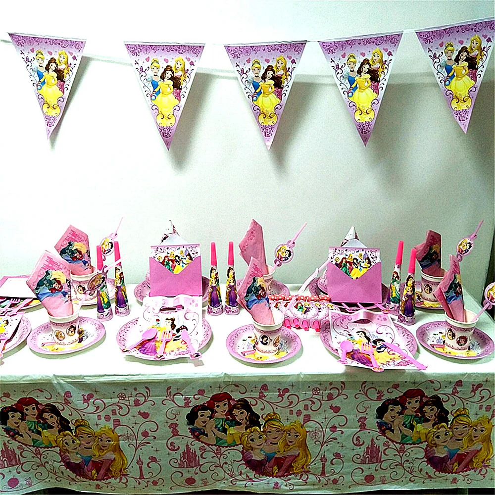 

Princess Snow White Birthday Party Pack Sleeping Beauty Tangled Kids Baby Birthday Party Event Decoration Supplies Set