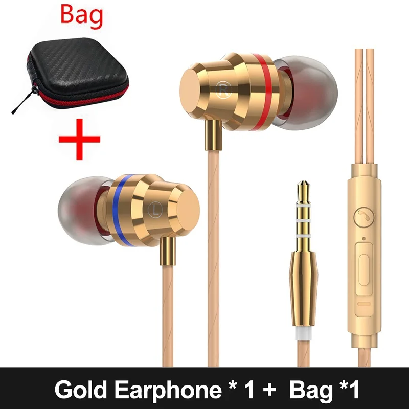 KD3 наушники-вкладыши, медные Аудио Проводные стерео наушники с басами, металлические наушники с микрофоном, 3,5 мм разъем, наушники, audifonos - Цвет: Gold With Bag