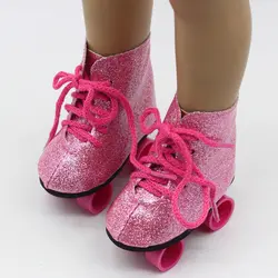 18 дюймов Пара роликовые коньки, ботинки для кукол розовые и полосатые туфли