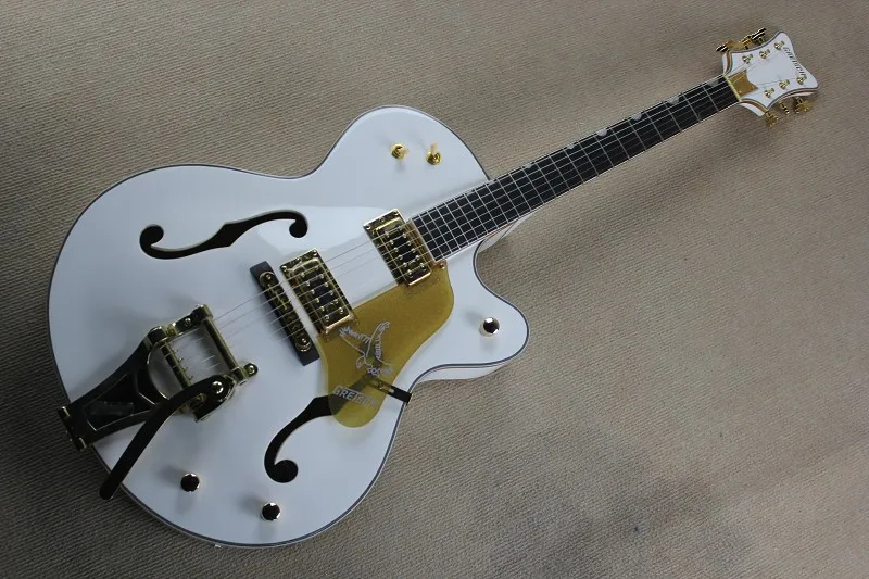 Factory Custom GRETSCH THE WHITE FALCON 6120 Semi Hollow Body Jazz Korean Tuners Electric Guitar With Bigsby Tremolo 14-11-11