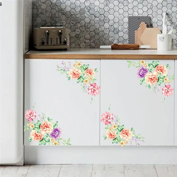 Peony Fowers Vinyl Wall PVC Children Room Fridge PVC Home Decoration 3D Wall Stickers Toilet Bathroom Kitchen Decor Decal