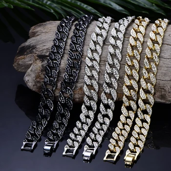 

Miami Curb Cuban link Chain Pendent For Men Silver Color Hip Hop Iced Out Paved bling Rhinestone CZ Rapper Necklace Jewelry gift
