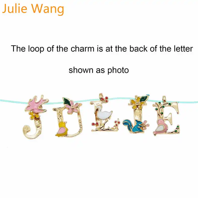 Julie Wang, 6 шт., золотой тон, A-Z, 26 букв, эмаль, красочные афабецы, подвески, ожерелье, подвеска, серьги, сделай сам, аксессуары для изготовления ювелирных изделий