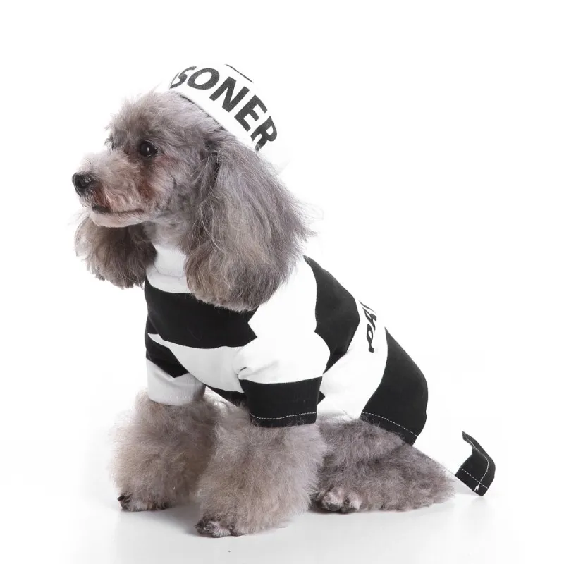 Комплект одежды для собак на Хэллоуин с шапкой, тюрьма, пудинг, полосатый костюм для собак, чихуахуа, коллекции, одежда для собак