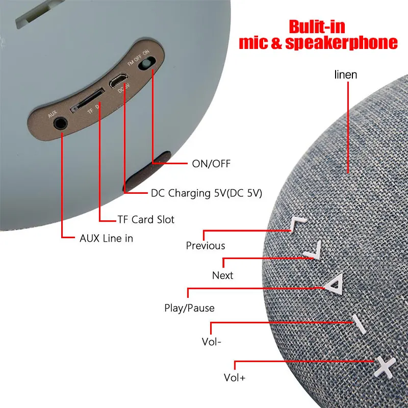 Тканевые портативные беспроводные Bluetooth колонки 4000 мАч HD круглый громкоговорящий звук бас встроенный микрофон для телефона ПК