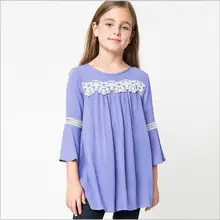 2016 Teenager Crochet Lace Cotton Shirts Big Babies Fashion Flare Sleeve Jumper Blouse Junior Autumn christmas Clothing