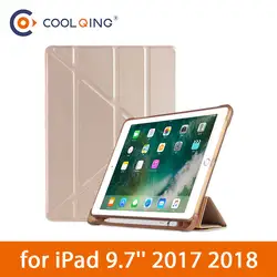 ТПУ Мягкий смарт-чехол для iPad 9,7 2017/2018 мульти-сложенный защитный чехол с карандашом Слот таблетки чехол для iPad 2018 чехол 9,7''