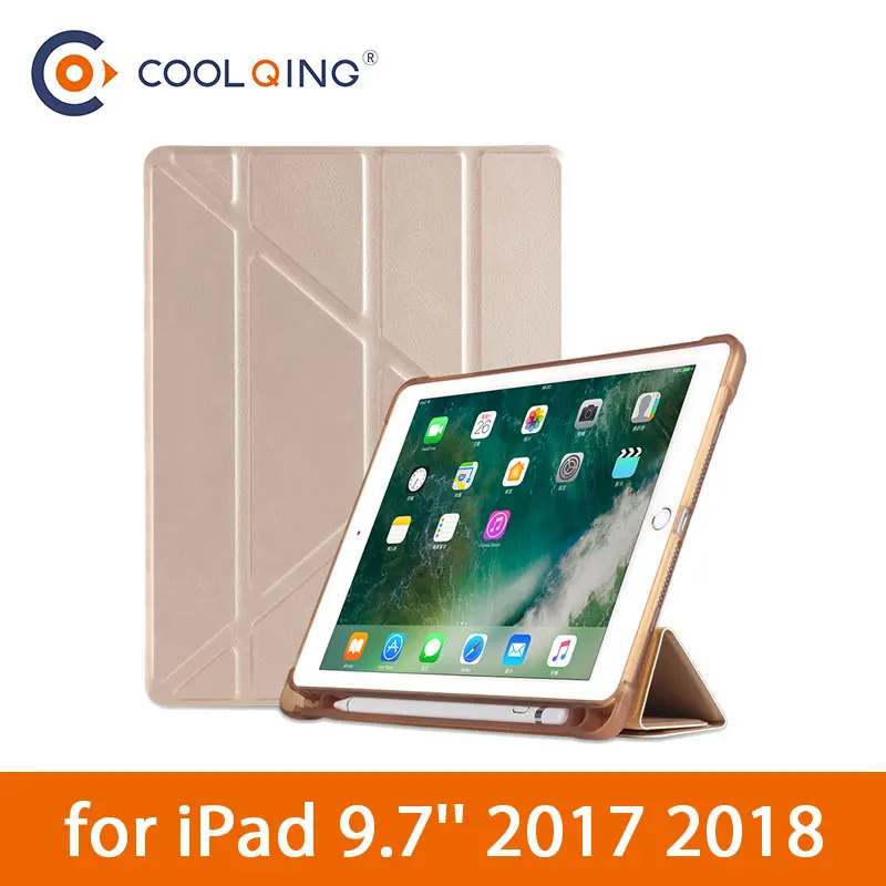 

TPU Soft Smart Case For iPad 9.7 2017/2018 Multi-folded Protective Cover With Pencil Slot Tablets Case For iPad 2018 Case 9.7''