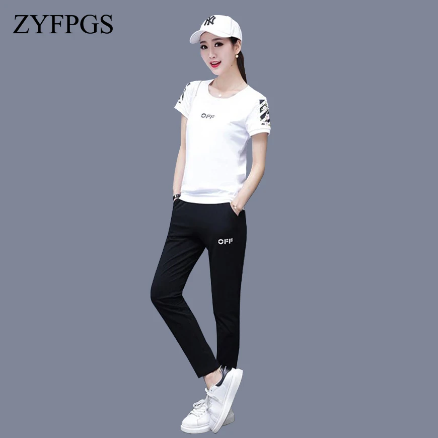 

ZYFPGS 2019 2 Piece Set Women Tracksuit For Women Summer Suit Printed Characters Biker Shorts Sweatshirt 4XL SALE PLUS Z0712