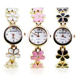 Корейский Для женщин девочек Ромашки Цветок Розы Золотой браслет наручные часы Мода 2018 Для женщин Аналоговый кварцевые наручные часы