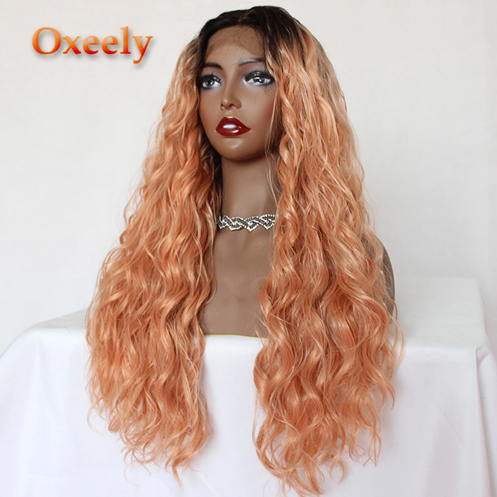 Oxeely Orange Ombre Wig Synthetic Lace Front Wigs Baby Hair Glueless