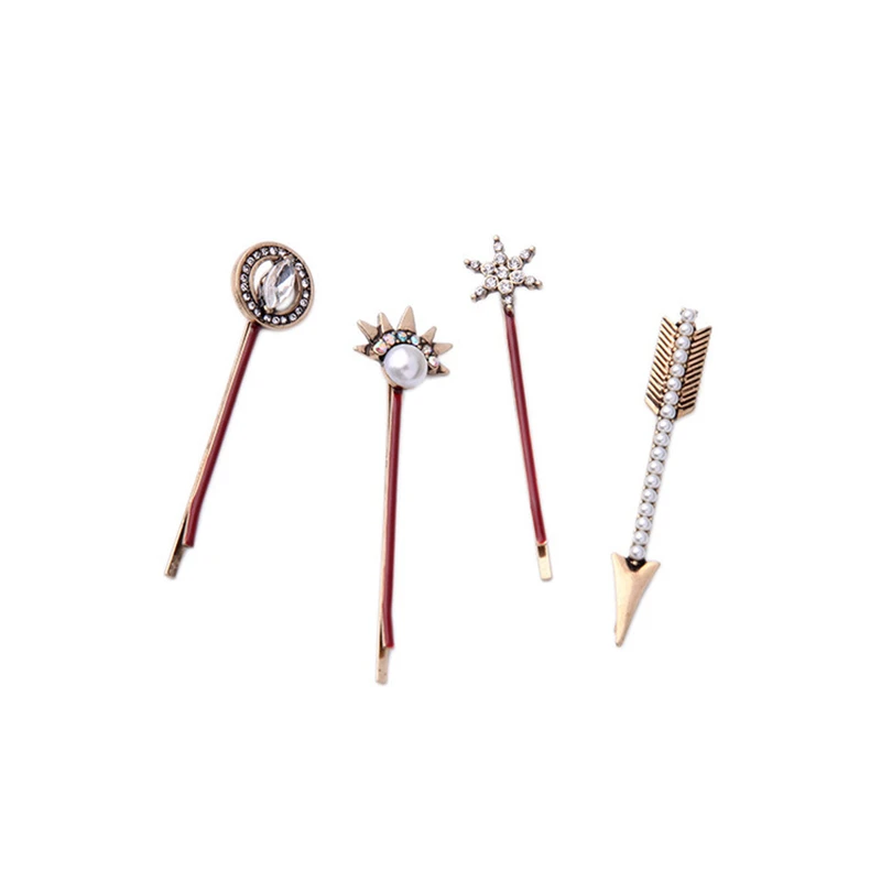 

BOB IGIULAI Brand Fashion Romantic Hair Jewelry Women Pearl Zircon Hair Pins Star Arrow Alloy 4PCS/Set Jewelry Accessories
