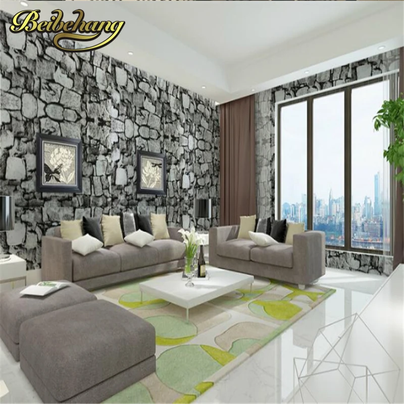 wallpaper 3D Luxury Natural Grey Brick Wall Stone Rock Slate Effect 10M Vinyl Wallpaper Roll papel de parede tapete R403 wall pa