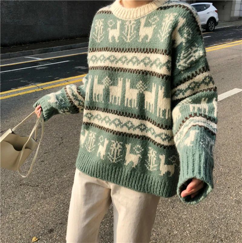 Уродливое Рождество зимний женский свитер винтажный джемпер Harajuku олень Свободный пуловер Одежда Sueter Feminino Chompas Para Mujer