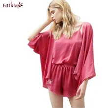 Сексуальный пижамный комплект с бретельками, шелковая пижама для женщин, женская летняя Пижама, новинка, пижама Mujer, одежда для сна, черный/розовый, 3 предмета, Q133