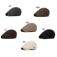 Men Classic Cotton Duckbill Flat Beret Cap British Style Solid Color Retro Newsboy Cabbie Driving Hunting Painter Adjustable Hat